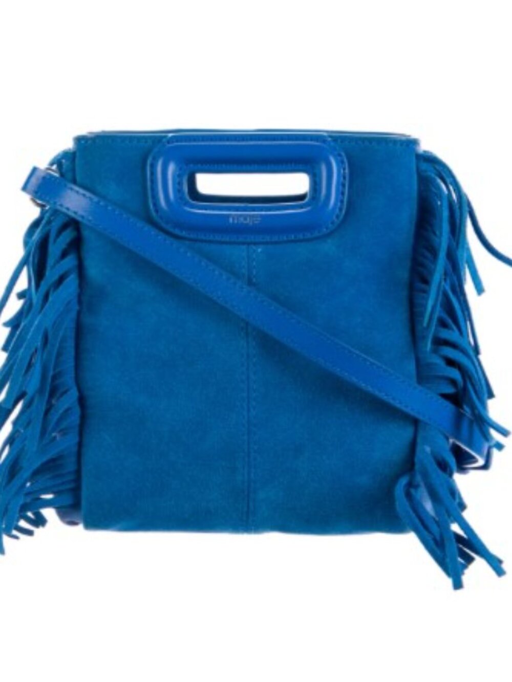 Maje Blue Suede M Fringe Crossbody with Removable Chain